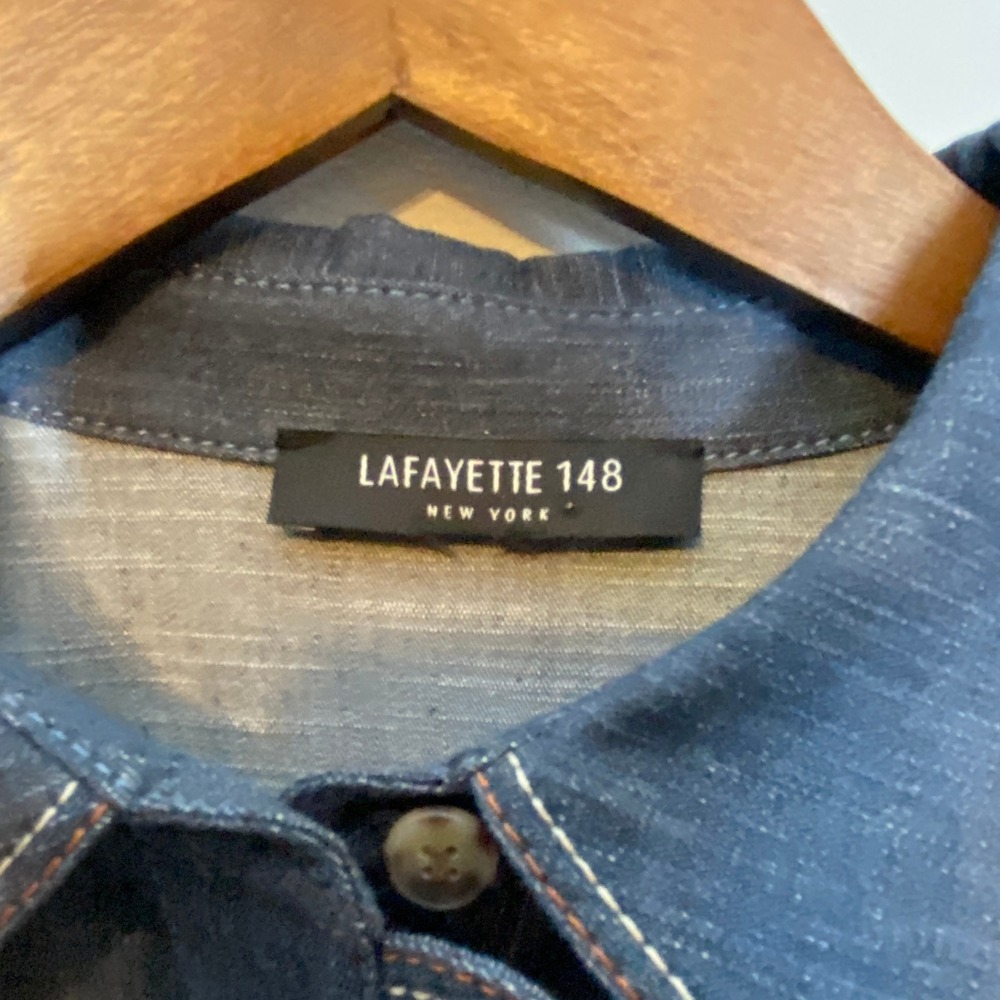 Lafayette 148 Womens Denim Shirt Dress Large Blue Western Quiet Luxury Preppy - Picture 3 of 10